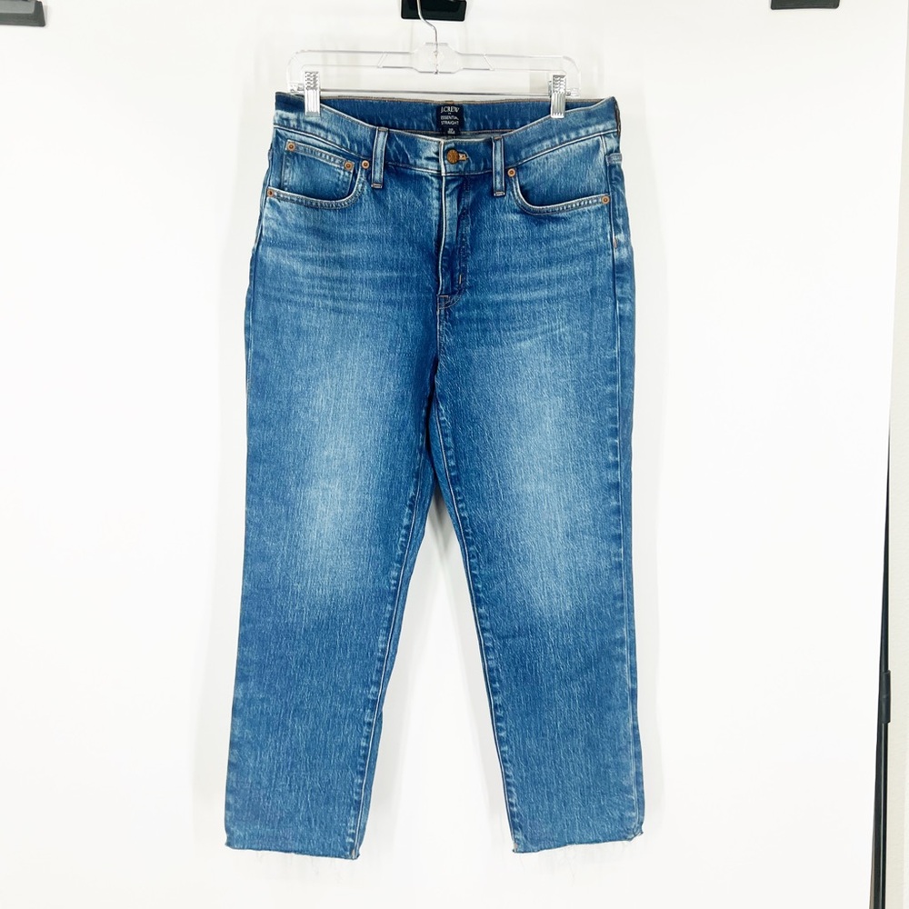 J. Crew Factory Essential Straight Jeans in All Day Stretch Raw Hem